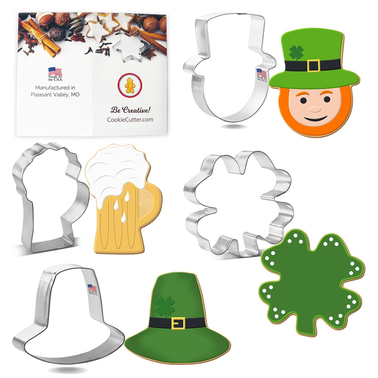 CookieCutter.Com Leprechaun St Patricks Day Cookie Cutter 4 Pc Set - USA Tin Plated Steel